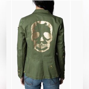 ZADIG & VOLTAIRE Virginia Foil Skull Jacket in Color Kaki - Retail Price $580